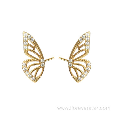 Silver 925 Studded Butterfly Wing Bling Earrings